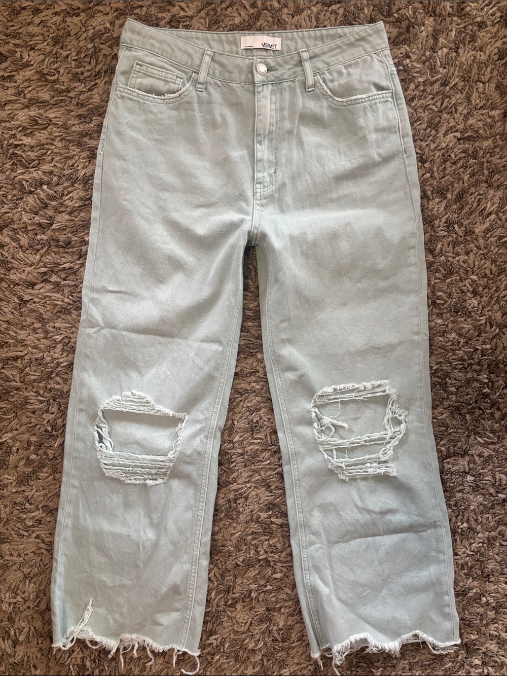 Vervet Light Mint Wide Leg Distressed Jeans